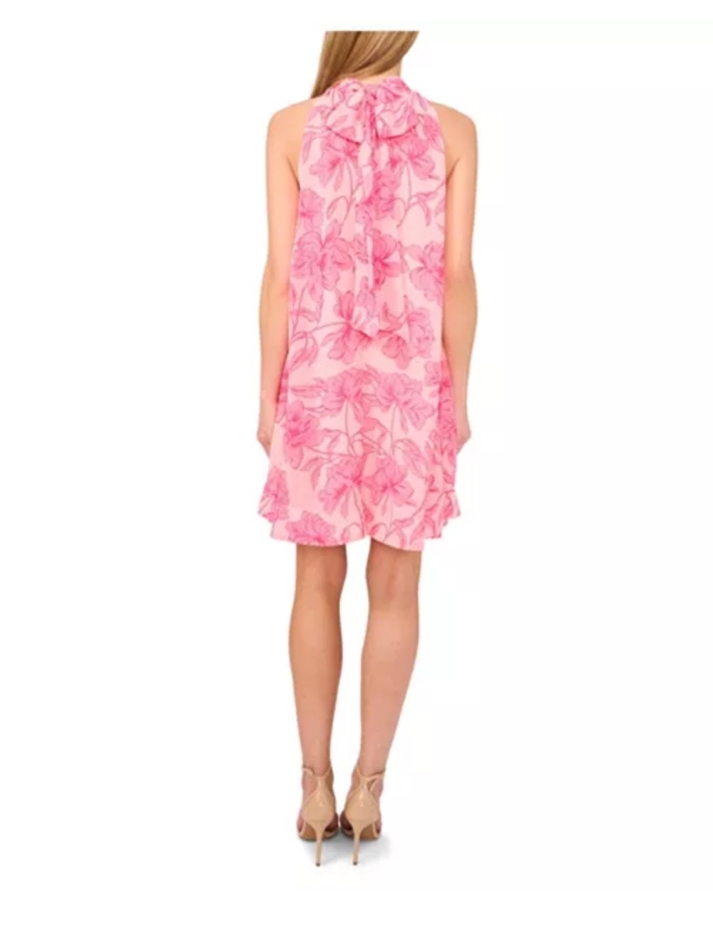 💕 NWT CeCe Pink Floral High Neck Tie-Neck Dress Floral Print Size Small